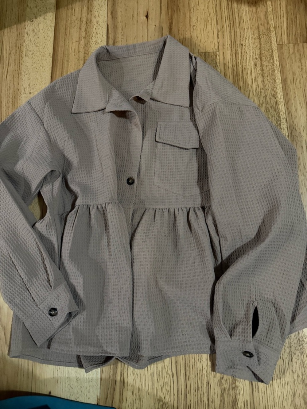 Textured Peplum Button-Front Shirt Jacket - Taupe
